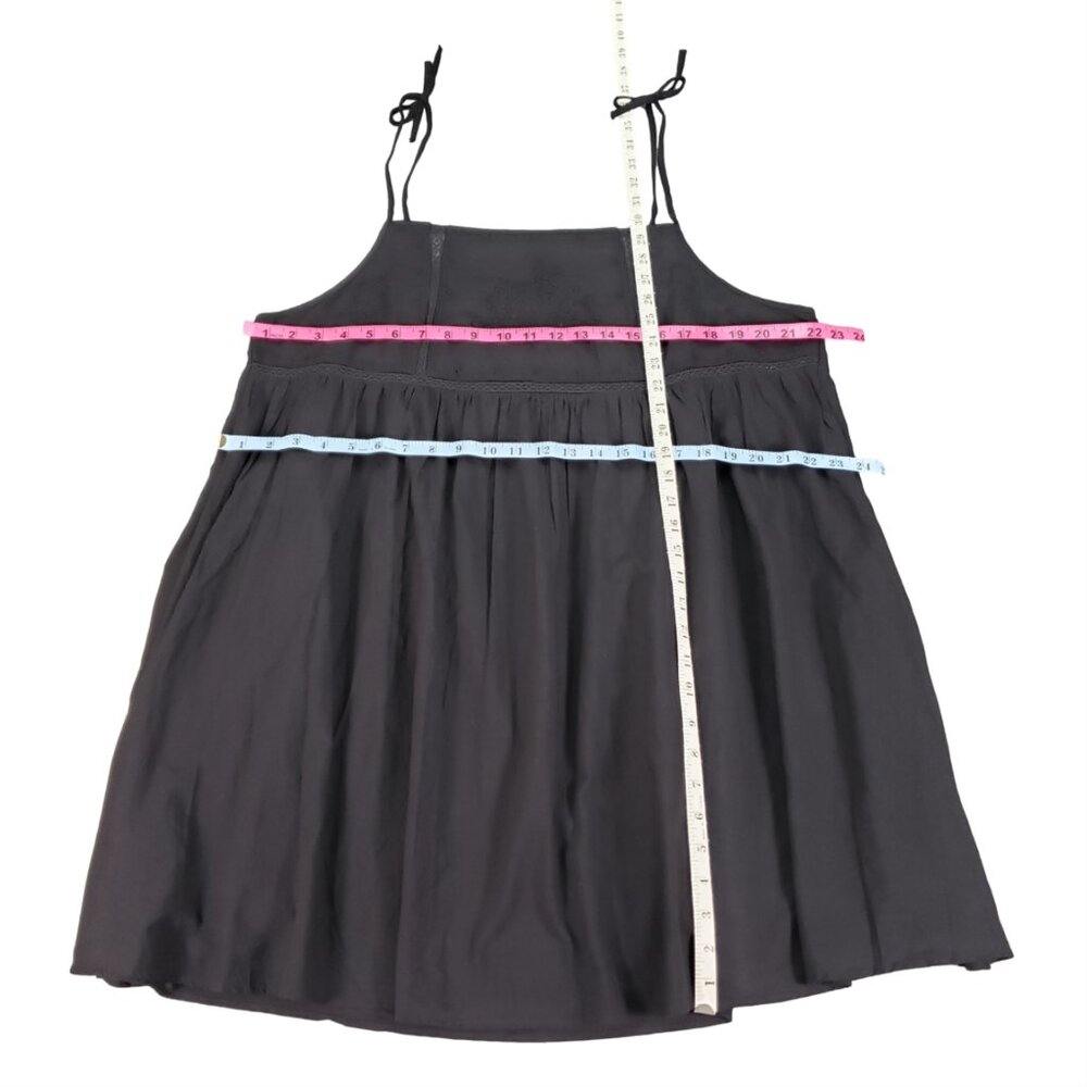 Black Embroidered Tie Strap Babydoll Dress XL Boho - Picture 9 of 11